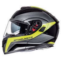 MT Atom Flip Front Motorcycle Helmet - Tarmac Black / Fluo Yellow